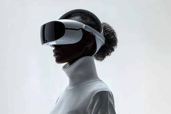 Monochrome concept portrait wearing a virtual reality headset